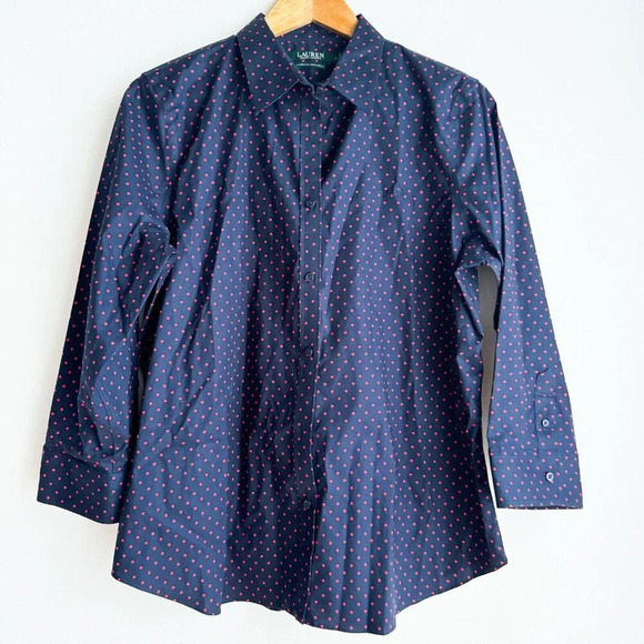 Lauren RL + Chaps Lot of 2 Polka Dot Print NO Iron Dress Shirts  XL - Picture 6 of 10